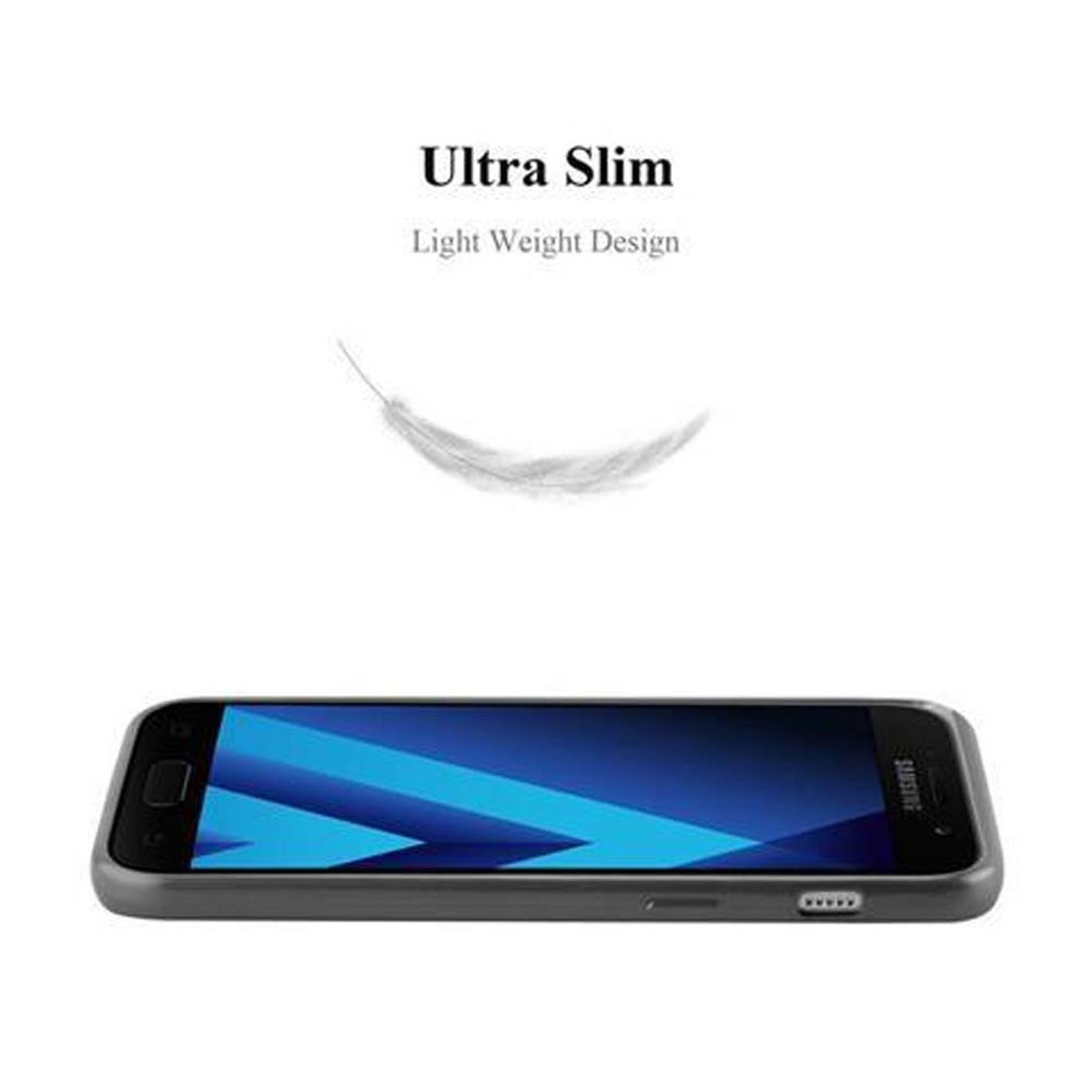 Una funda de teléfono con un teléfono dentro y el texto "Ultra Slim, Light Weight Design".