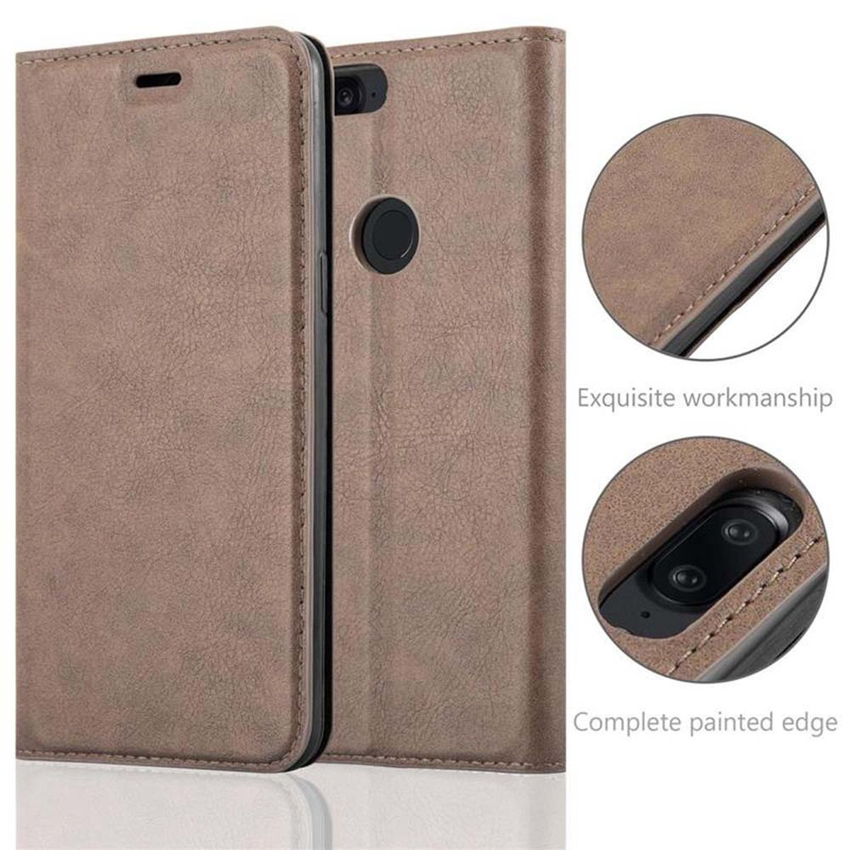 OnePlus, Magnet, Book BRAUN Invisible KAFFEE 5T, CADORABO Hülle Bookcover,