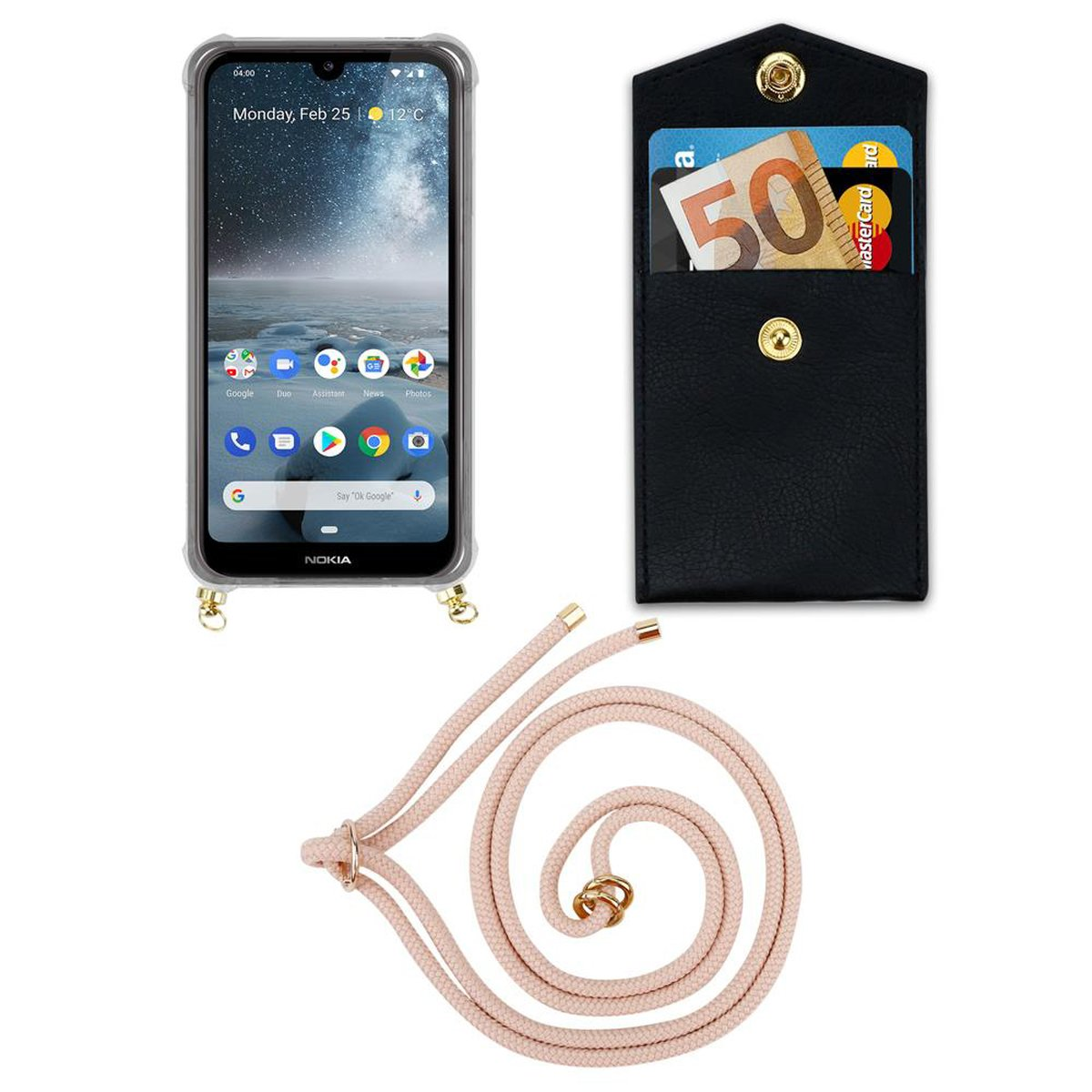CADORABO Ringen, Band Gold Kette Handy und Backcover, Hülle, 4.2, mit abnehmbarer Nokia, Kordel PERLIG ROSÉGOLD