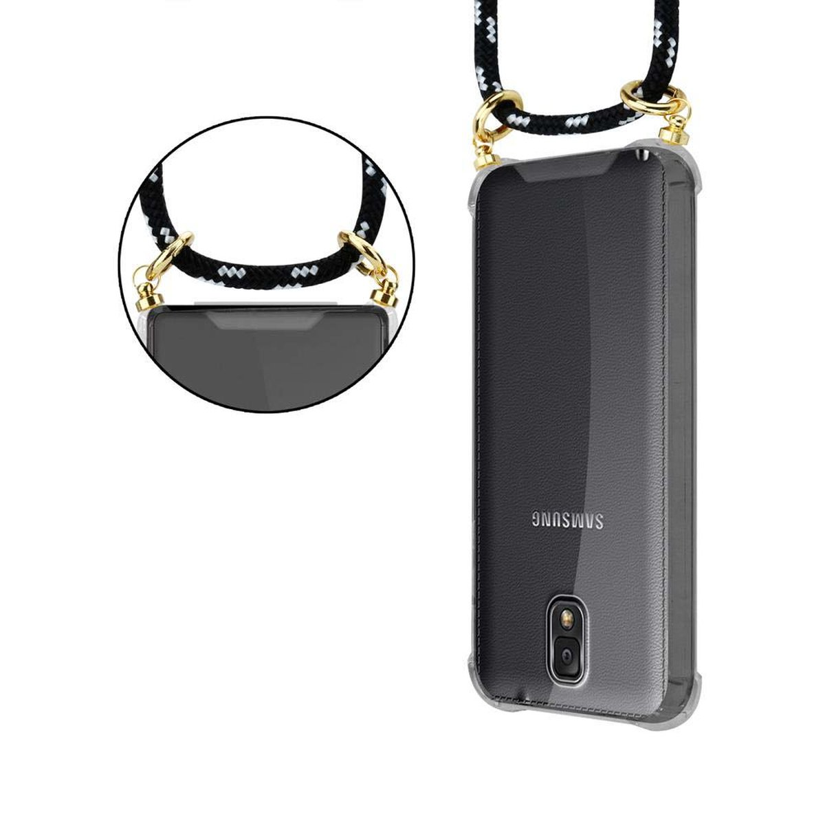 CADORABO Handy Kette mit Gold NOTE Galaxy SCHWARZ abnehmbarer und 3, Hülle, Kordel Ringen, SILBER Band Samsung, Backcover