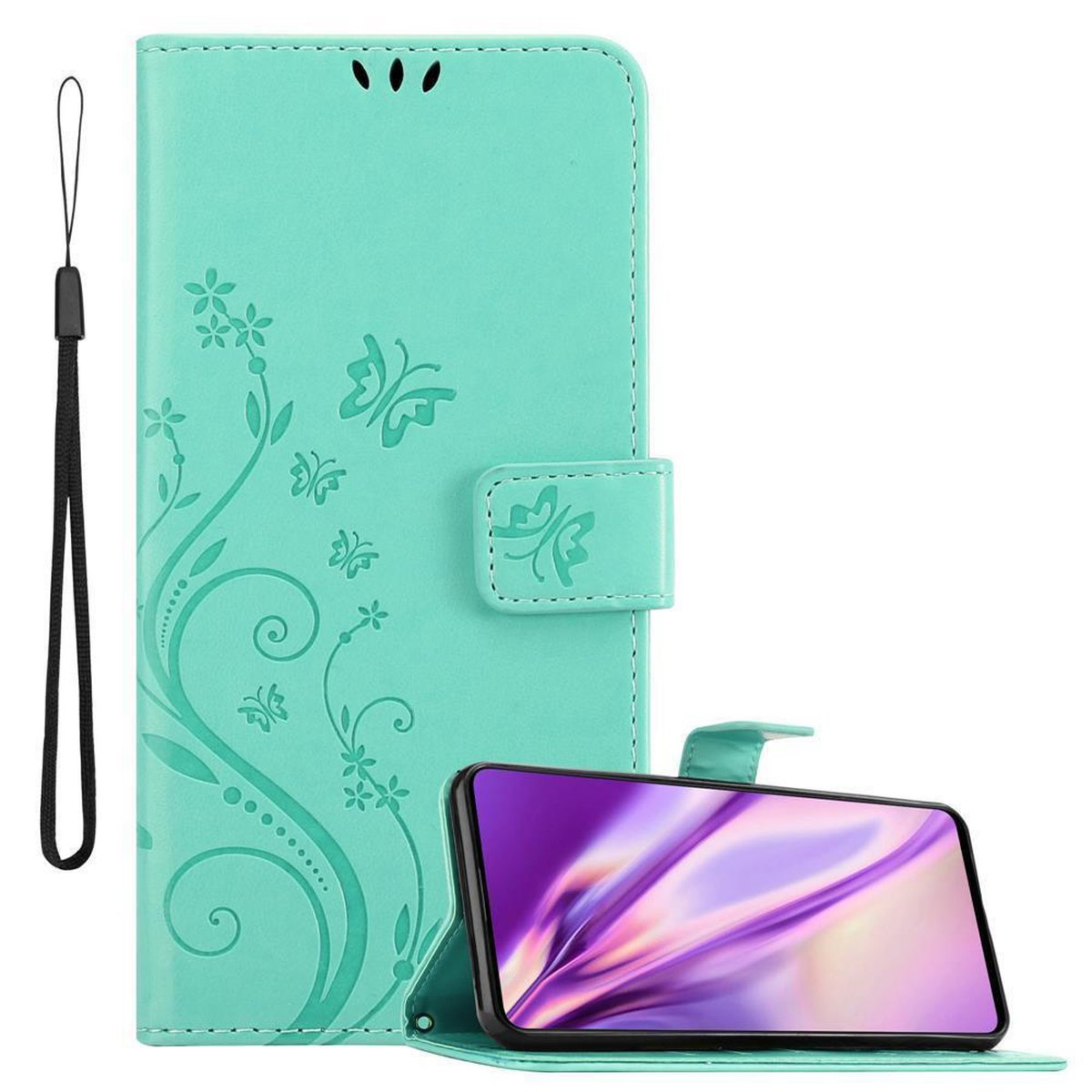 Blumen TÜRKIS 4G, Samsung, Galaxy Muster Bookcover, Hülle CADORABO FLORAL Case, Flower A71