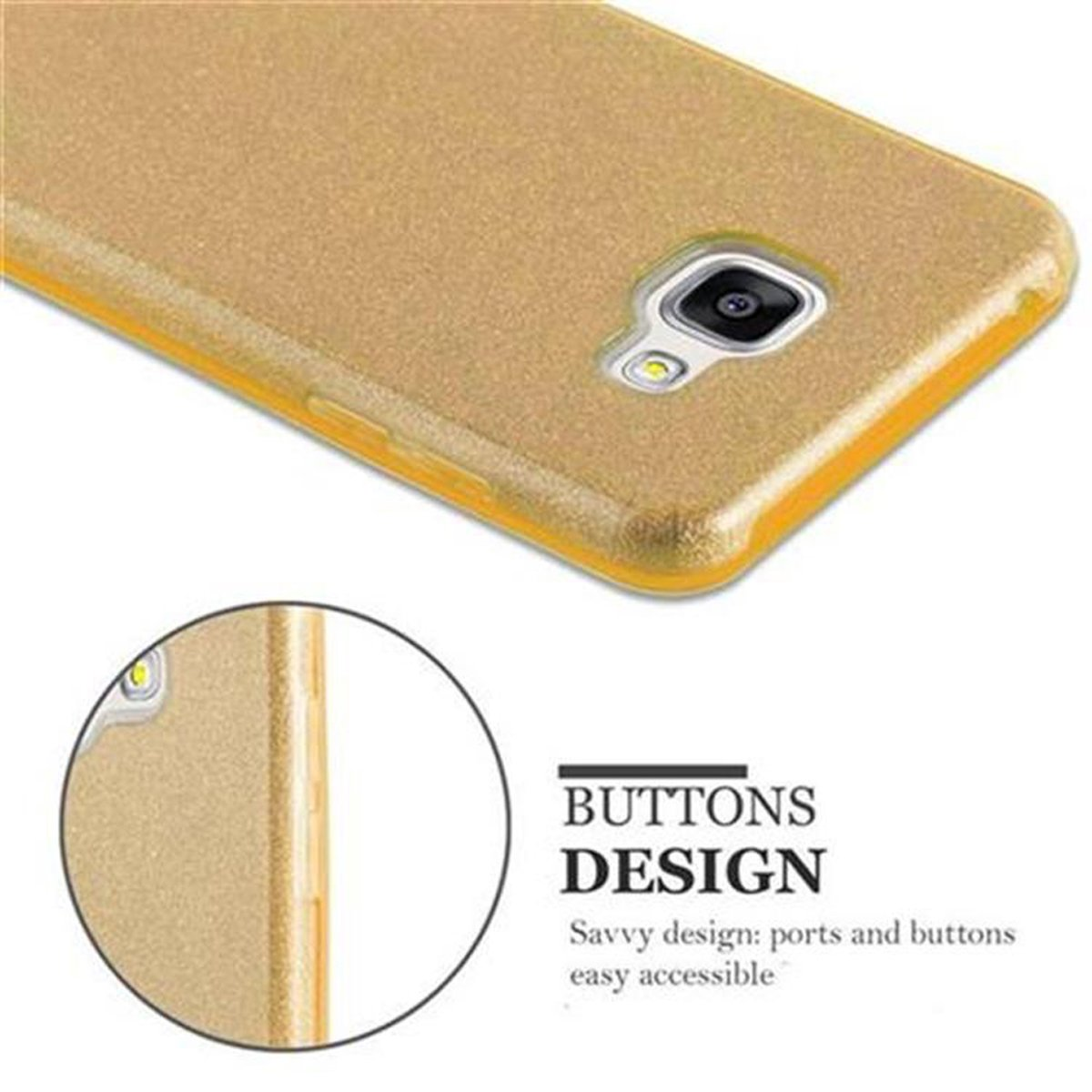 CADORABO Hülle Hard Case Schutzhülle Samsung, im Backcover, 2016, GOLD Design, Glitzer STERNENSTAUB A3 Galaxy