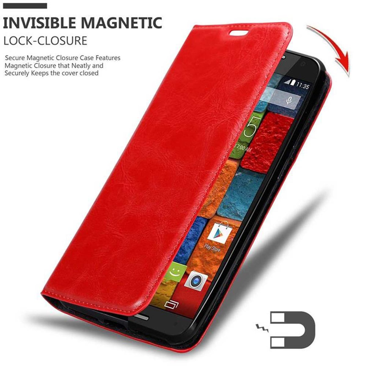 Invisible MOTO APFEL Magnet, Book Bookcover, ROT Motorola, X2, Hülle CADORABO