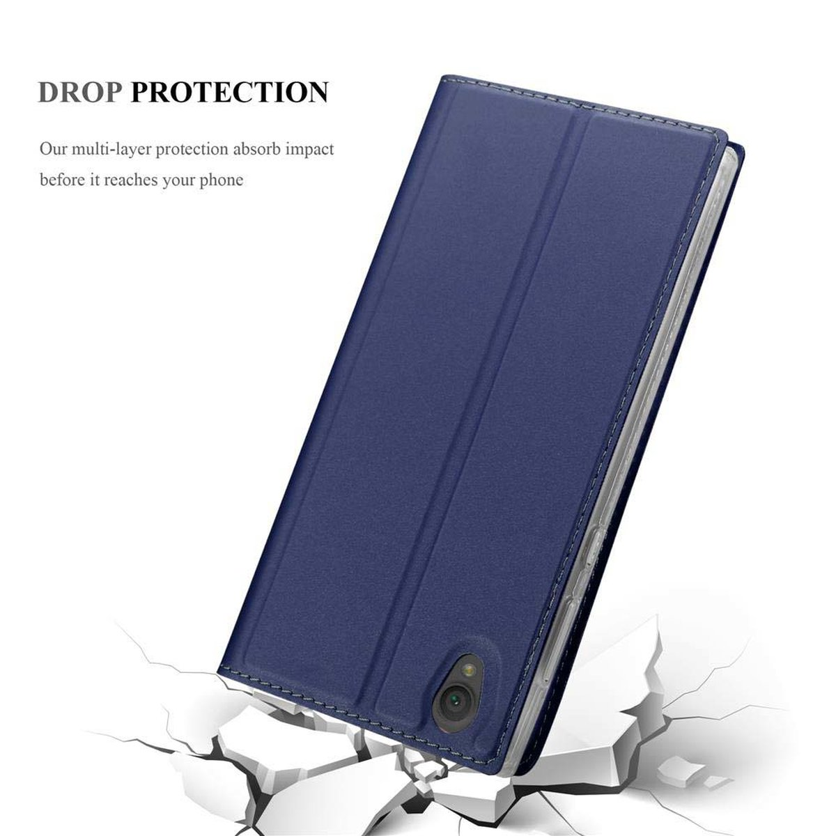 CADORABO Handyhülle Classy Xperia L1, Bookcover, Book Sony, Style, DUNKEL CLASSY BLAU