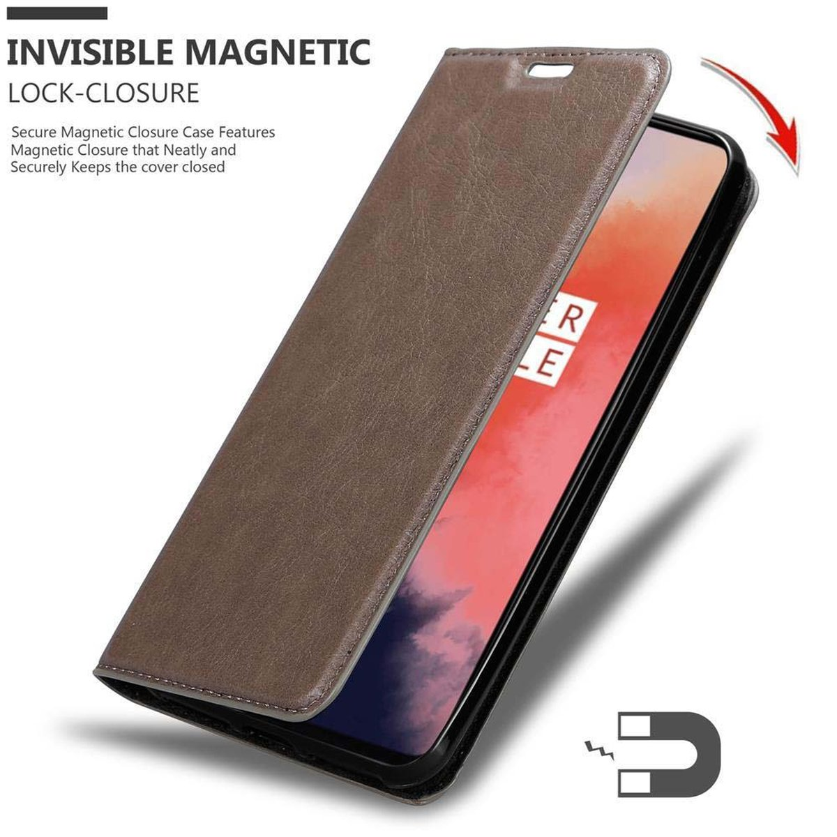 CADORABO Book Hülle Invisible Magnet, Bookcover, 7T, KAFFEE BRAUN OnePlus