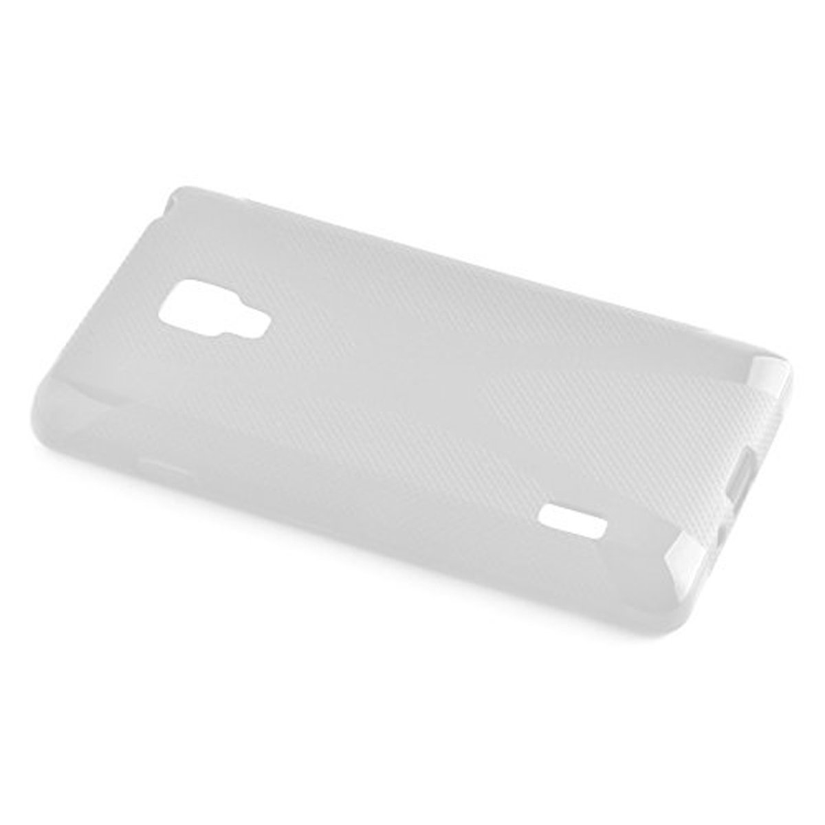 Coque de téléphone blanche. Découpes pour la caméra et autres fonctions. Fond blanc.