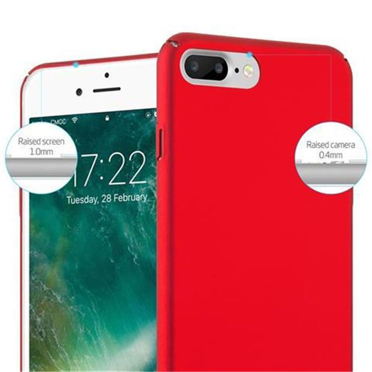 CADORABO Hülle im ROT Case Hard Matt PLUS / / Backcover, 8 Metall iPhone Style, PLUS 7 Apple, METALL 7S PLUS