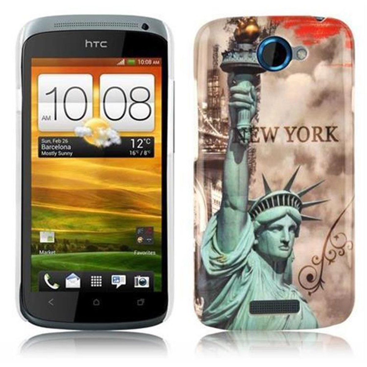 CADORABO Hülle Hard - Case NEW Design, Schutzhülle trendigen im ONE YORK Backcover, S, FREIHEITSSTATUE HTC