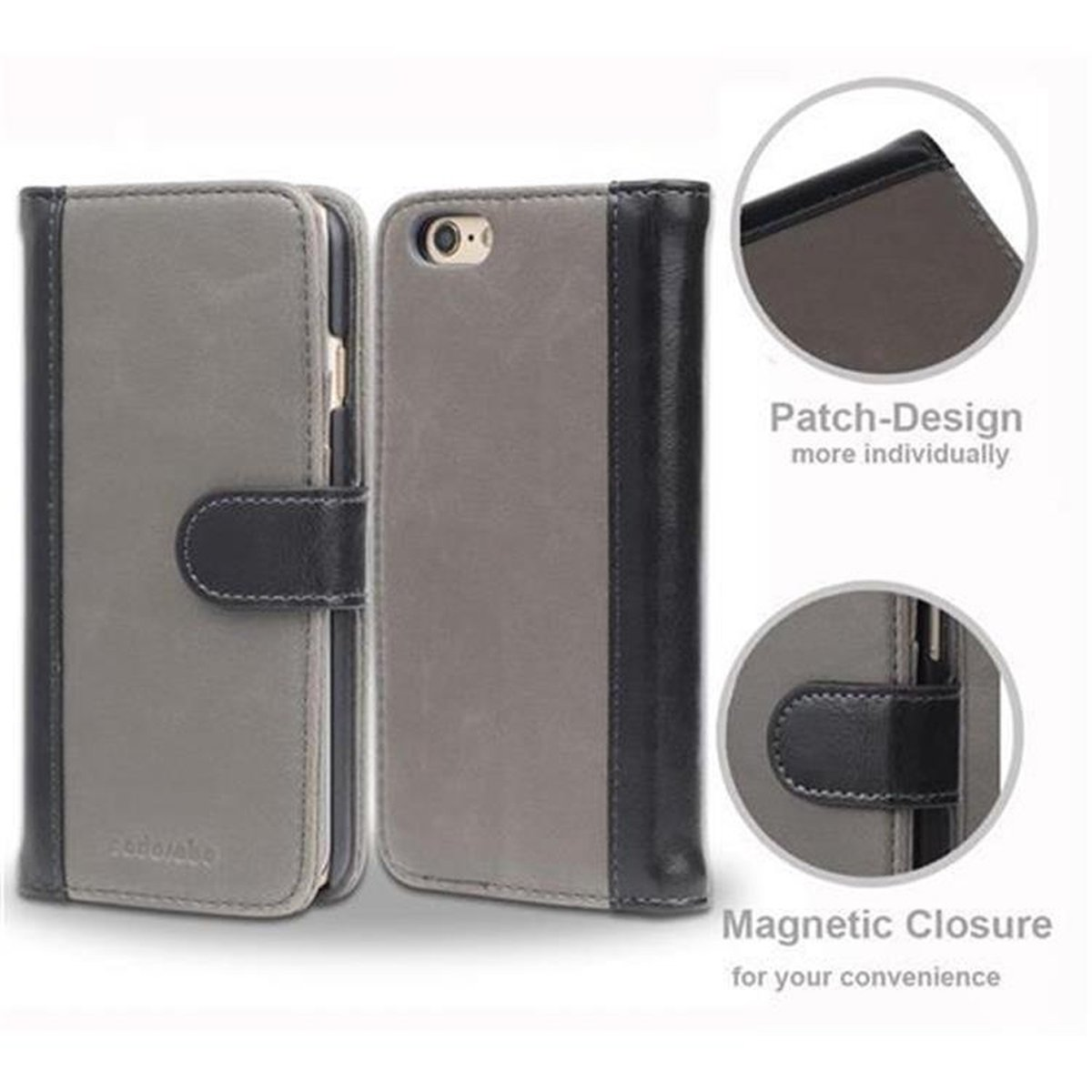 GRAU Design, / CADORABO zweifarbigen 6 Apple, Hülle im Bookcover, iPhone 6S, SCHWARZ