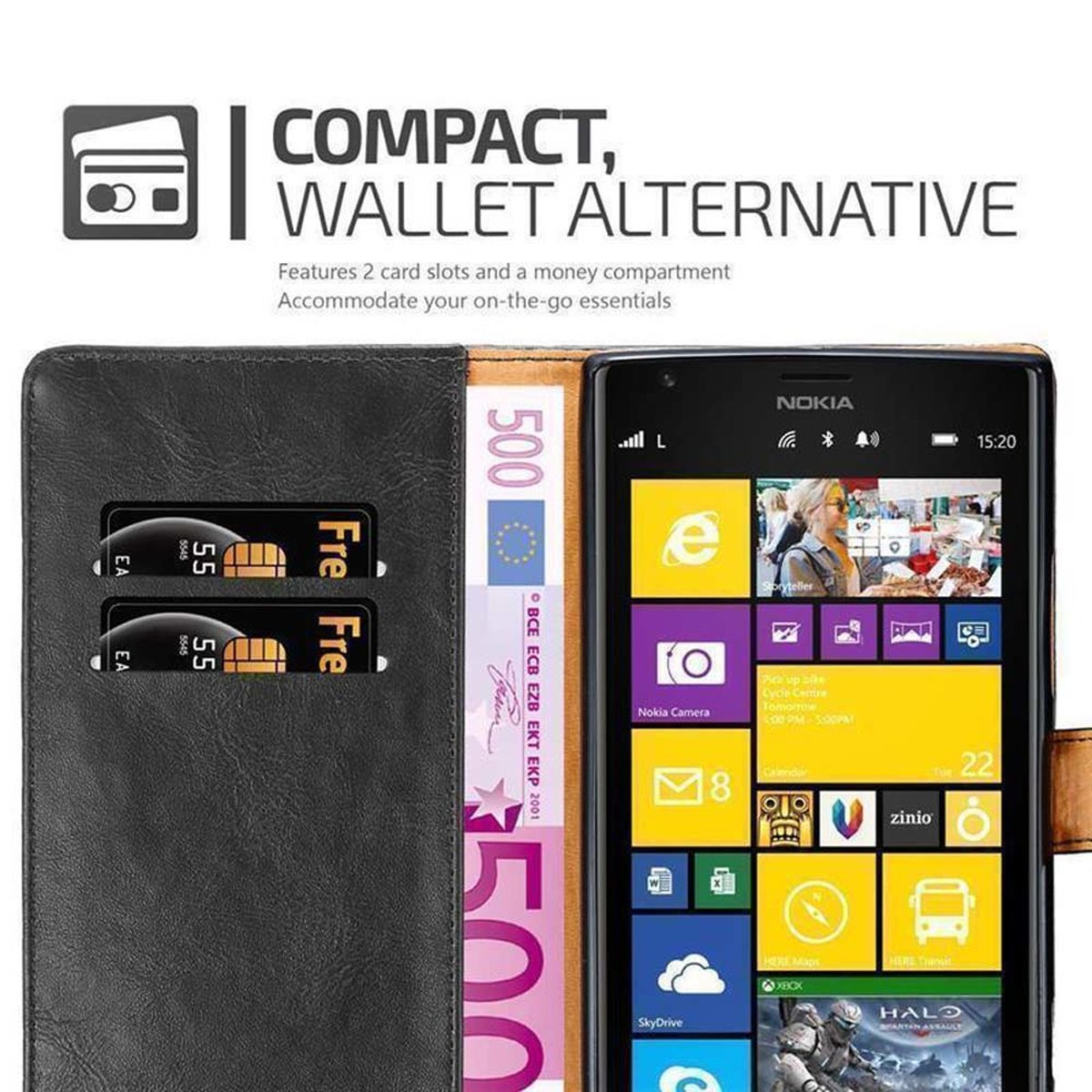 CADORABO Hülle Luxury Nokia, Lumia 1520, Book SCHWARZ Style, GRAPHIT Bookcover