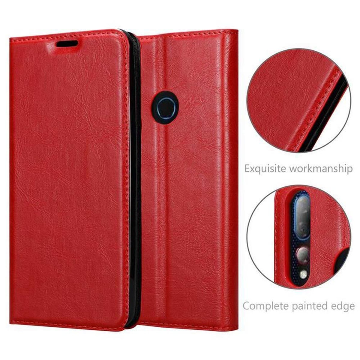 Desire PLUS, Magnet, HTC, 19 CADORABO ROT Book Invisible APFEL Hülle Bookcover,