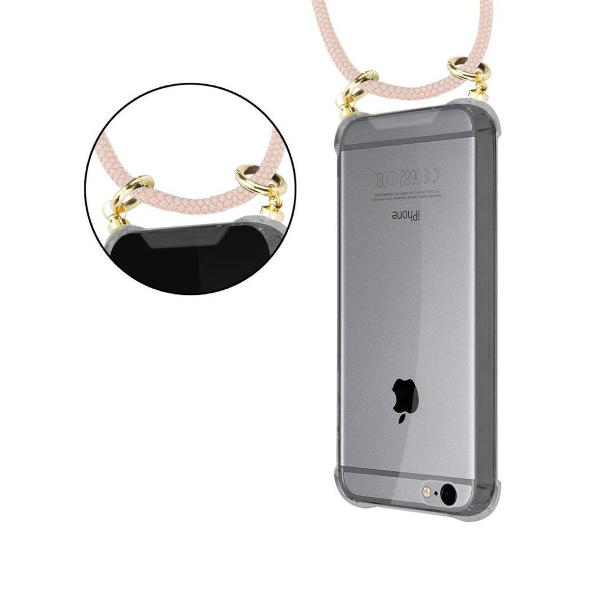 Kordel mit und iPhone CADORABO Kette PERLIG 6S, 6 Handy Ringen, Band ROSÉGOLD / Apple, Hülle, Backcover, Gold abnehmbarer