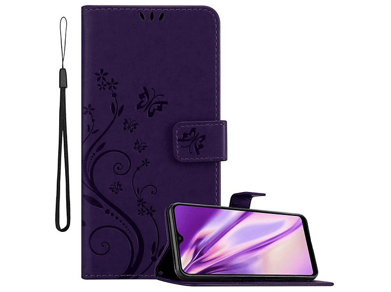 Samsung, DUNKEL Muster Flower Case, Blumen Galaxy / CADORABO M10, Bookcover, LILA Hülle A10 FLORAL