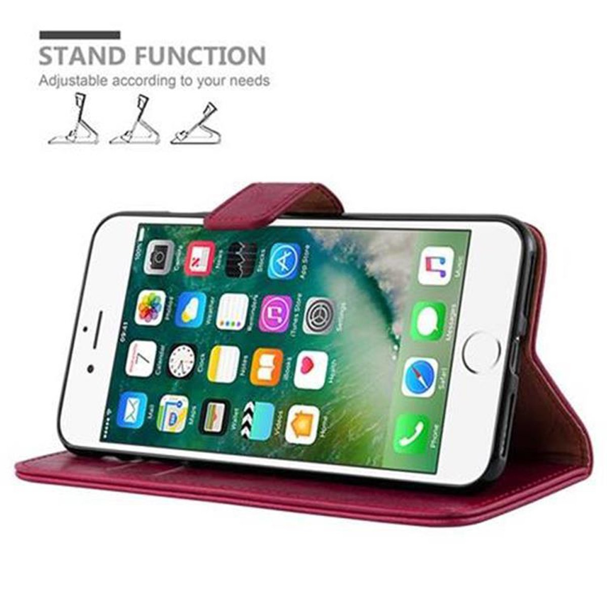 CADORABO Hülle Luxury Book / Apple, PLUS, ROT iPhone PLUS 7 PLUS 8 Style, / Bookcover, WEIN 7S