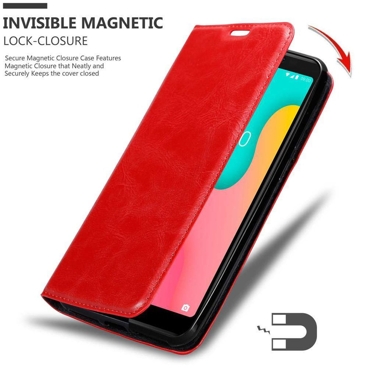 WIKO, Bookcover, ROT APFEL Book Invisible Y60, Hülle CADORABO Magnet,