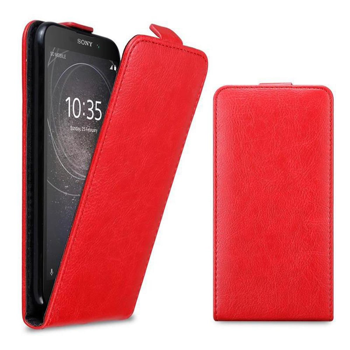 L2, Xperia ROT Hülle Flip Sony, Flip APFEL Cover, CADORABO im Style,