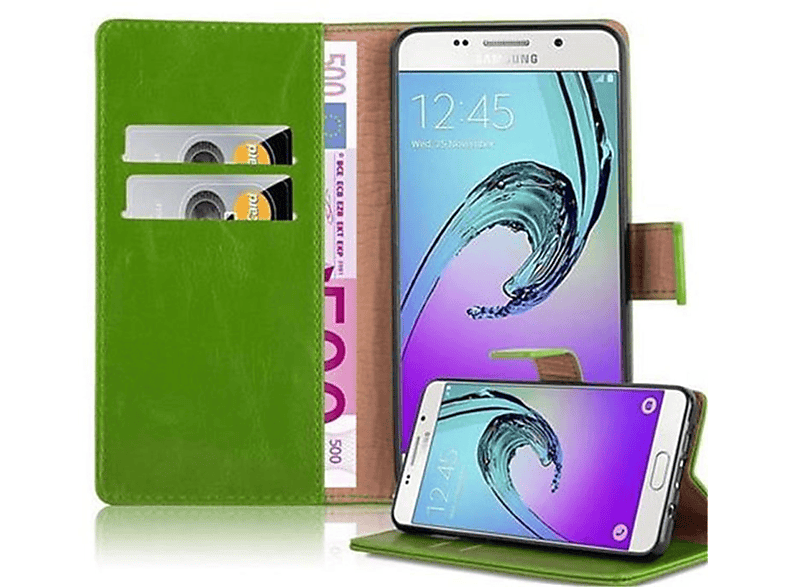 CADORABO Hülle Luxury Samsung, Galaxy Book Style, GRÜN A5 2016, Bookcover, GRAS