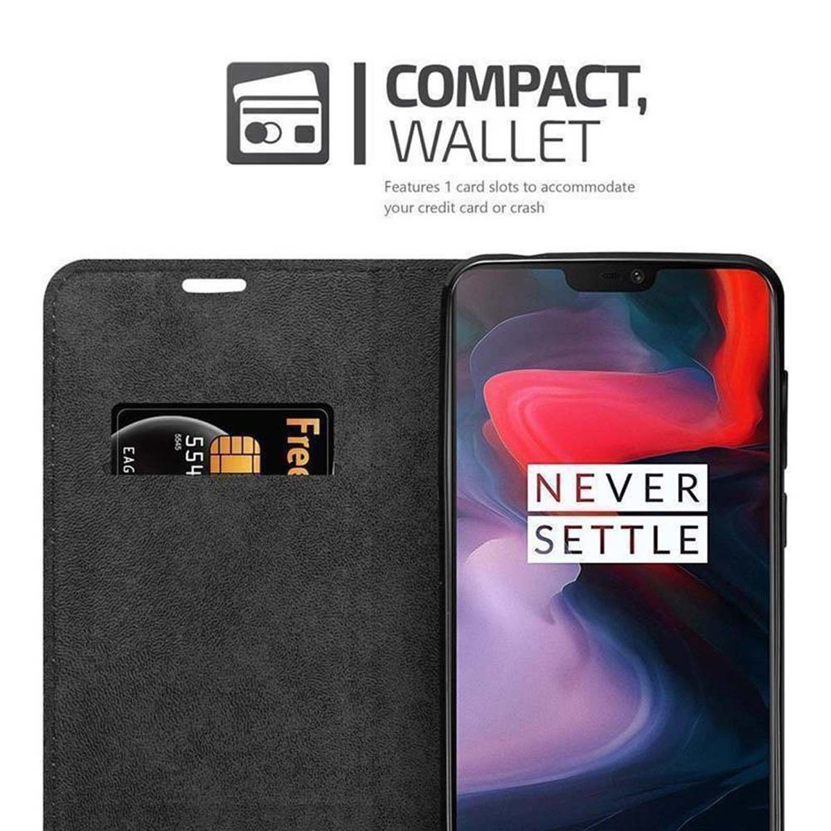 APFEL Bookcover, CADORABO OnePlus, Hülle Invisible Book 6, ROT Magnet,