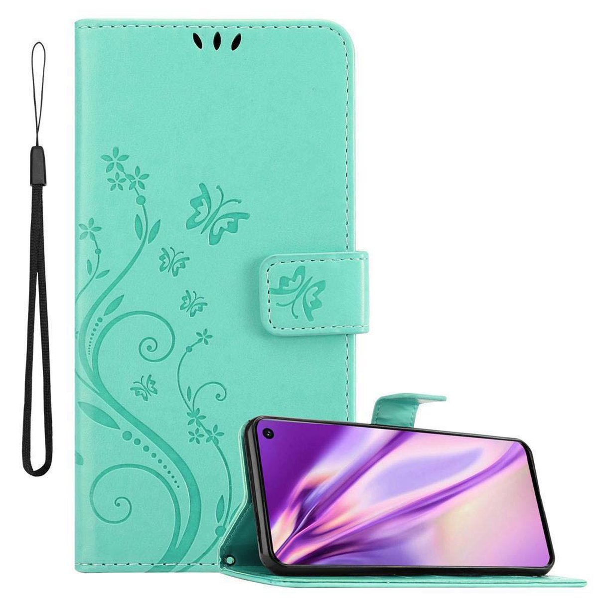 Bookcover, Samsung, Muster FLORAL TÜRKIS Hülle Blumen Flower Galaxy 4G, S10 Case, CADORABO