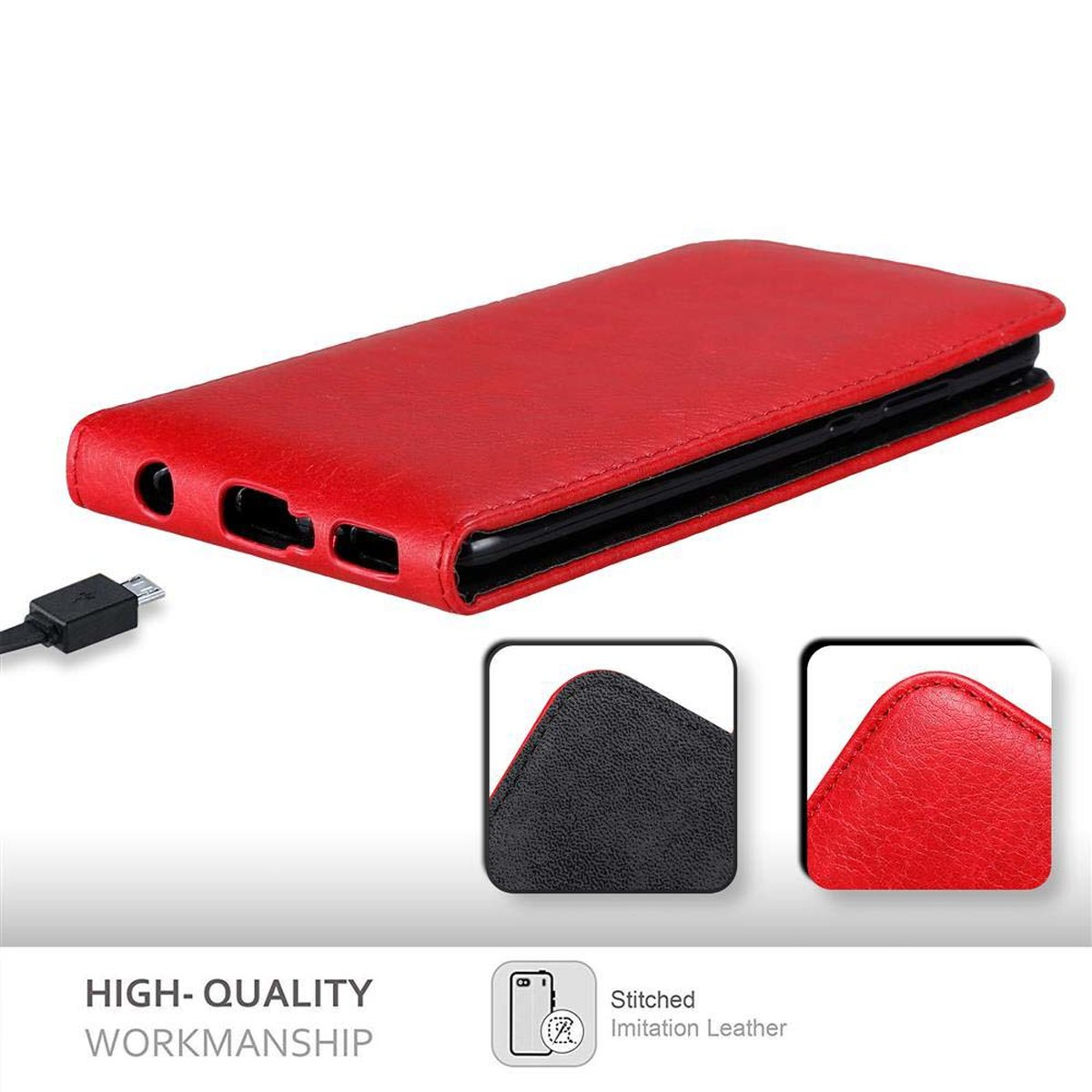 CADORABO Hülle ROT im APFEL Flip Cover, P10 Style, Flip Huawei, PLUS