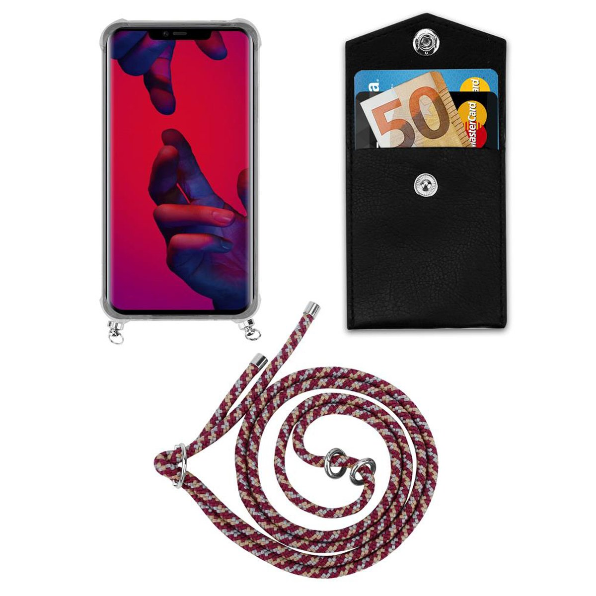 abnehmbarer Hülle, Kordel Band Silber 20 WEIß CADORABO Huawei, GELB MATE mit Kette Handy PRO, ROT und Backcover, Ringen,