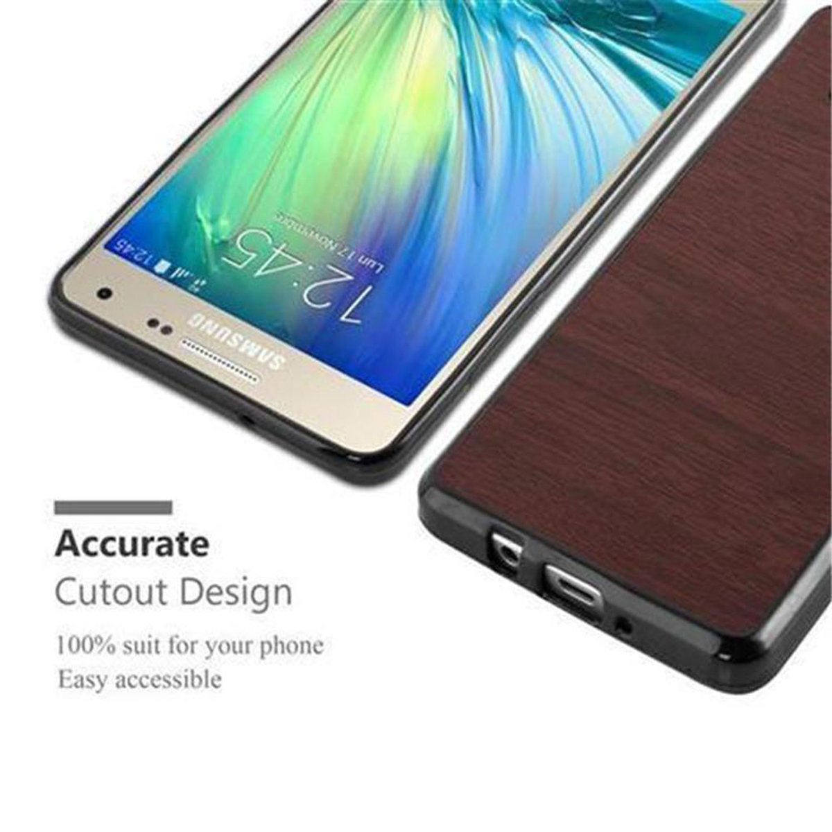 A3 2015, WOODEN Backcover, CADORABO Galaxy KAFFEE Samsung, Schutzhülle, TPU Wooden