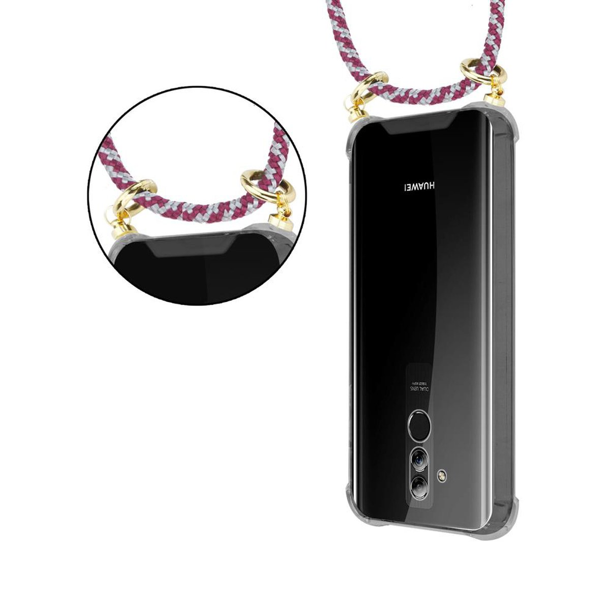 CADORABO Handy Band 20 abnehmbarer Huawei, Backcover, Kordel ROT und LITE, MATE mit Kette WEIß Gold Hülle, Ringen