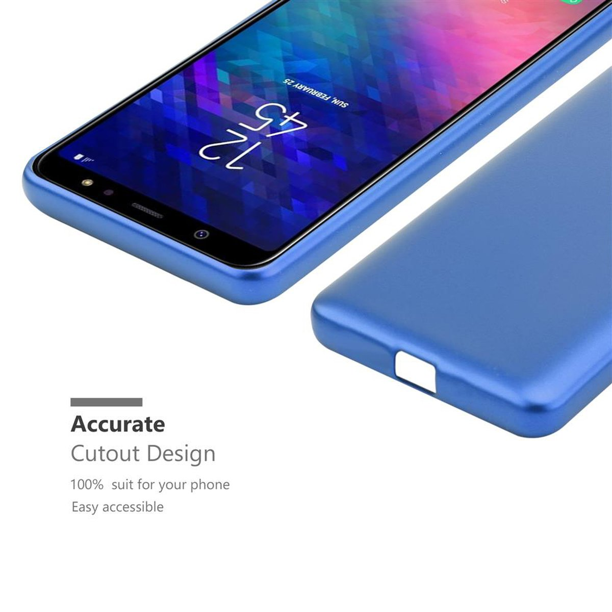 Telefono con custodia blu. Design di ritaglio accurato.