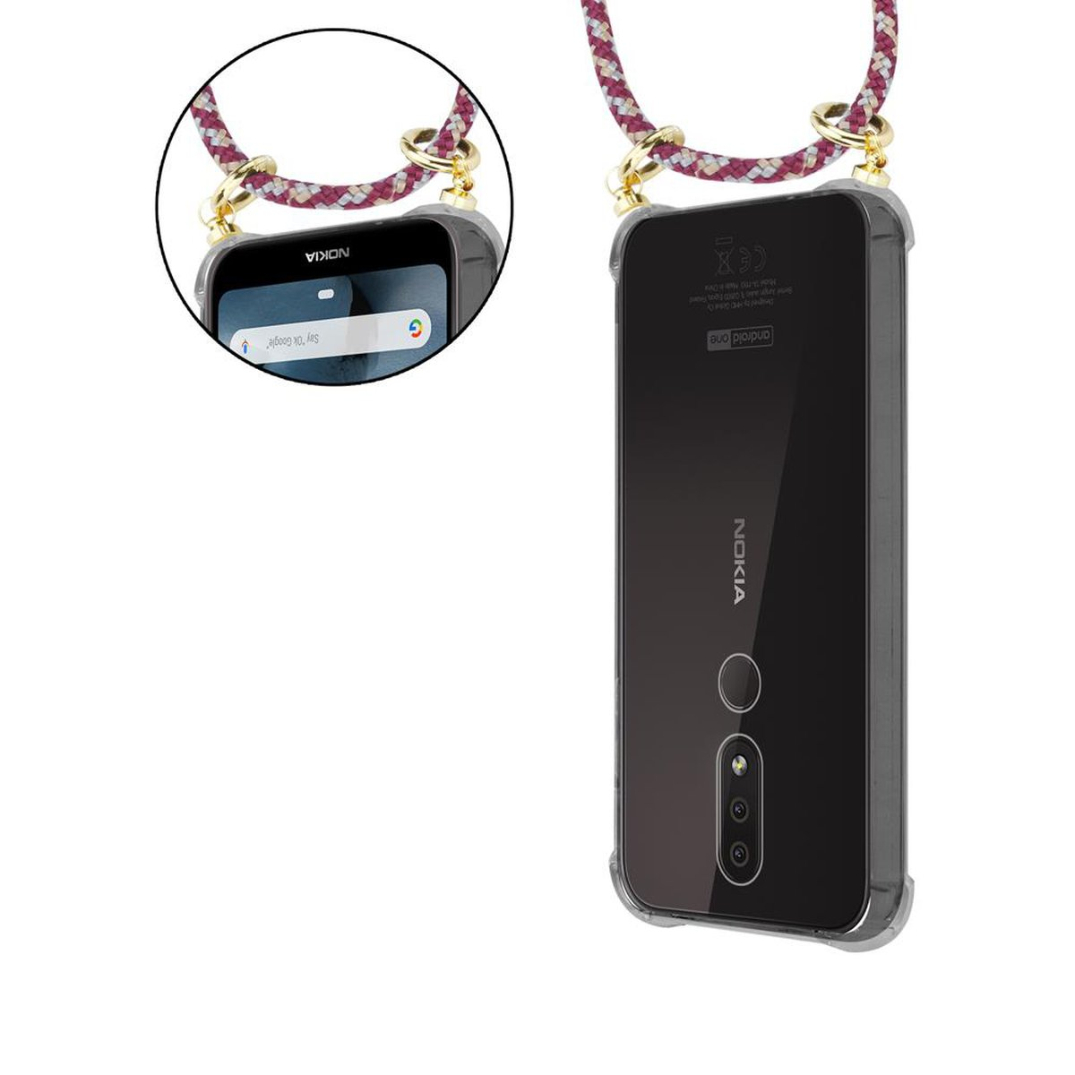 CADORABO Handy Kette mit Ringen, Gold Kordel Band Hülle, 4.2, Nokia, und abnehmbarer GELB ROT Backcover, WEIß