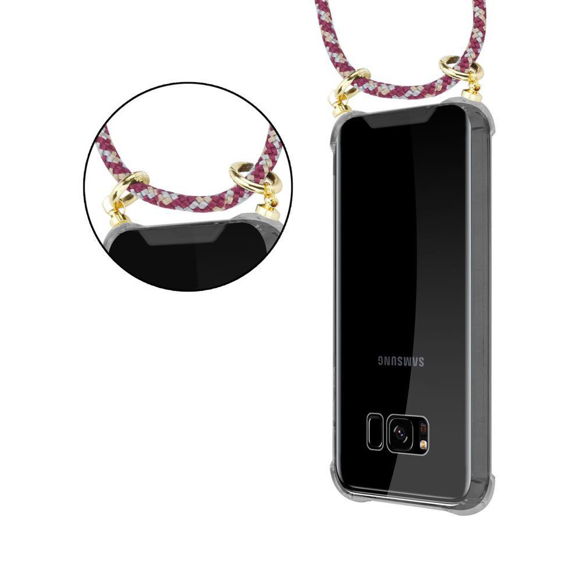 GELB Band Backcover, abnehmbarer Ringen, und ROT S8 Kordel mit Gold Galaxy Handy Samsung, WEIß CADORABO PLUS, Kette Hülle,