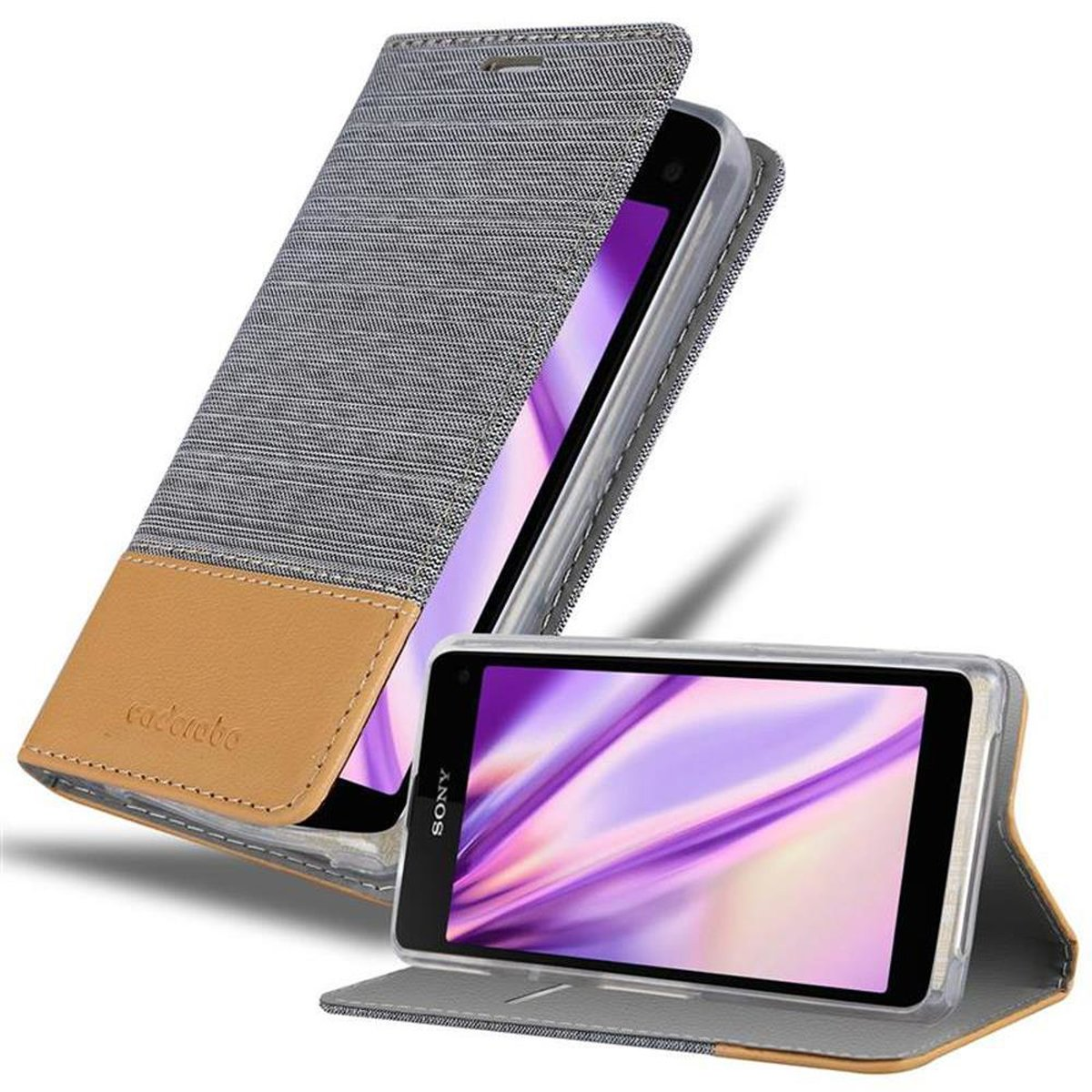 CADORABO Schutzhülle GRAU im Style, Z1 HELL BRAUN Bookcover, Sony, Jeans Xperia Book COMPACT