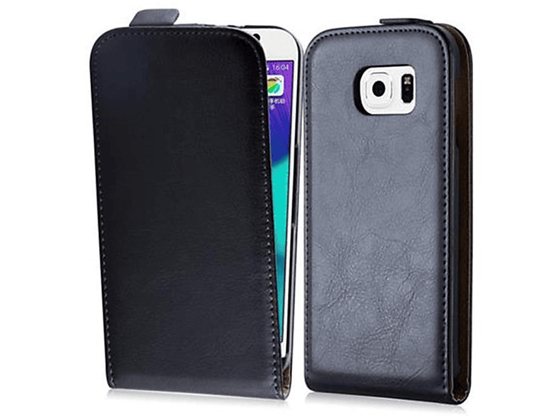 CADORABO Handyhülle im Flip Style, Flip Cover, Samsung, Galaxy S6, KAVIAR SCHWARZ