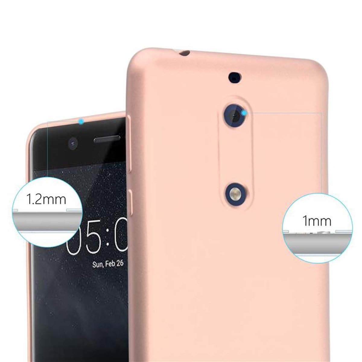 Nokia, METALLIC ROSÉ Metallic 5 TPU Backcover, Hülle, CADORABO GOLD 2017, Matt