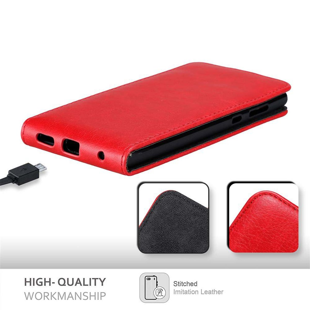 Flip Sony, L1, Hülle APFEL Xperia im ROT Style, CADORABO Cover, Flip