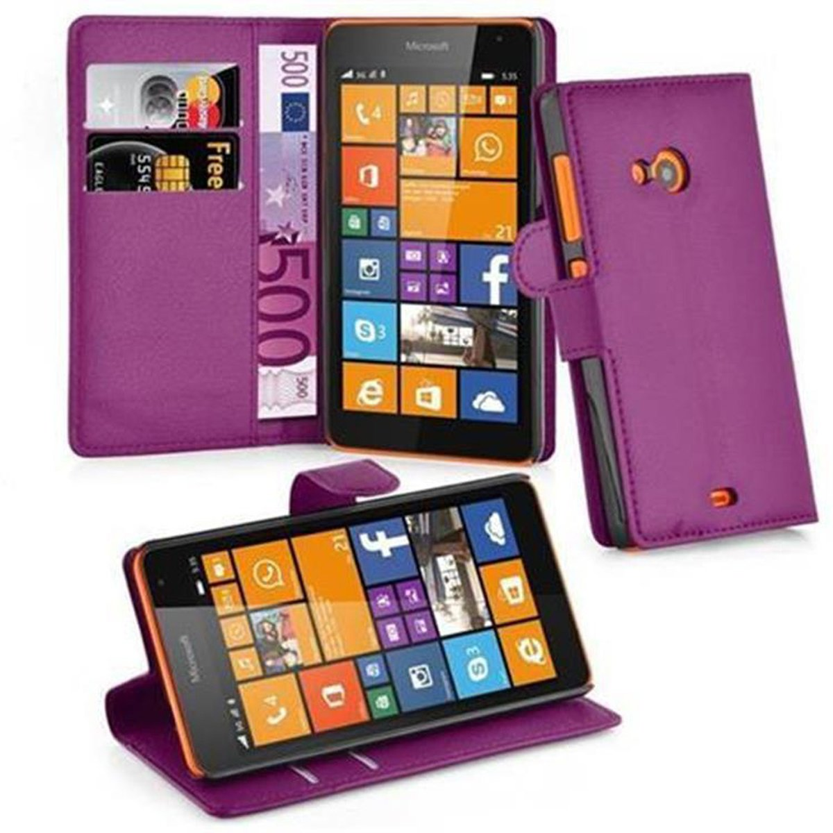 CADORABO Book Hülle Standfunktion, Nokia, Bookcover, VIOLETT 535, MANGAN Lumia