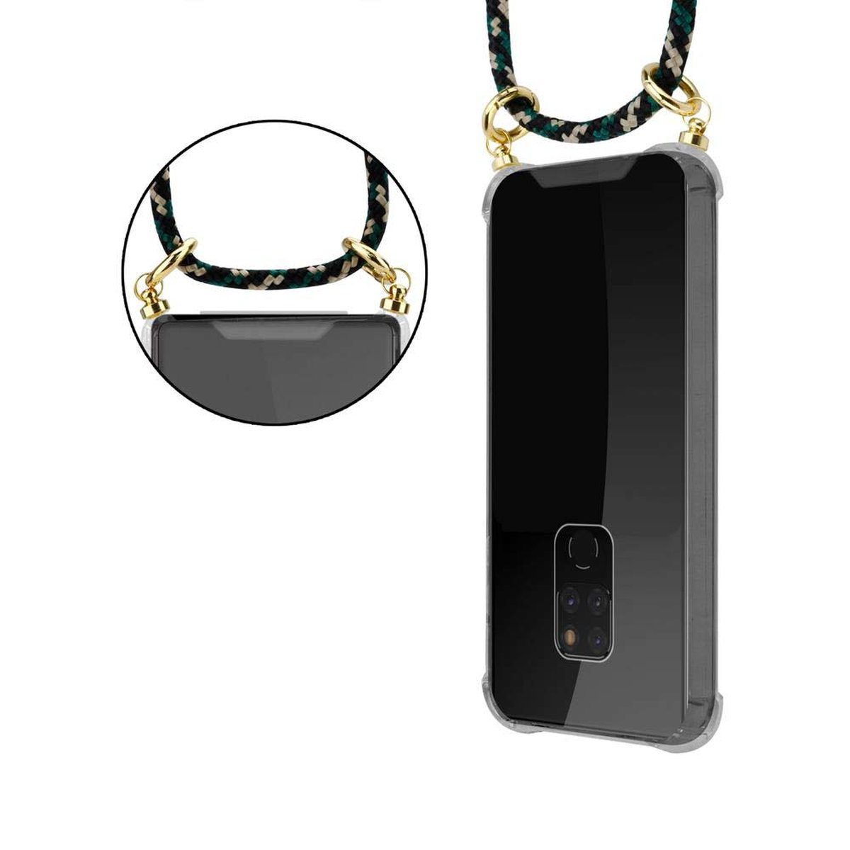 Huawei, mit 20, CAMOUFLAGE Gold CADORABO Kordel Handy Hülle, Backcover, Ringen, MATE Band abnehmbarer und Kette