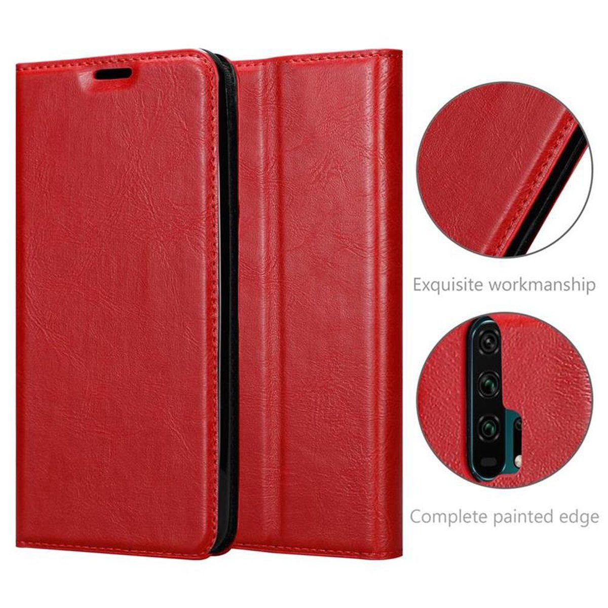 CADORABO Book Hülle Bookcover, Honor, 20 PRO, Magnet, Invisible APFEL ROT