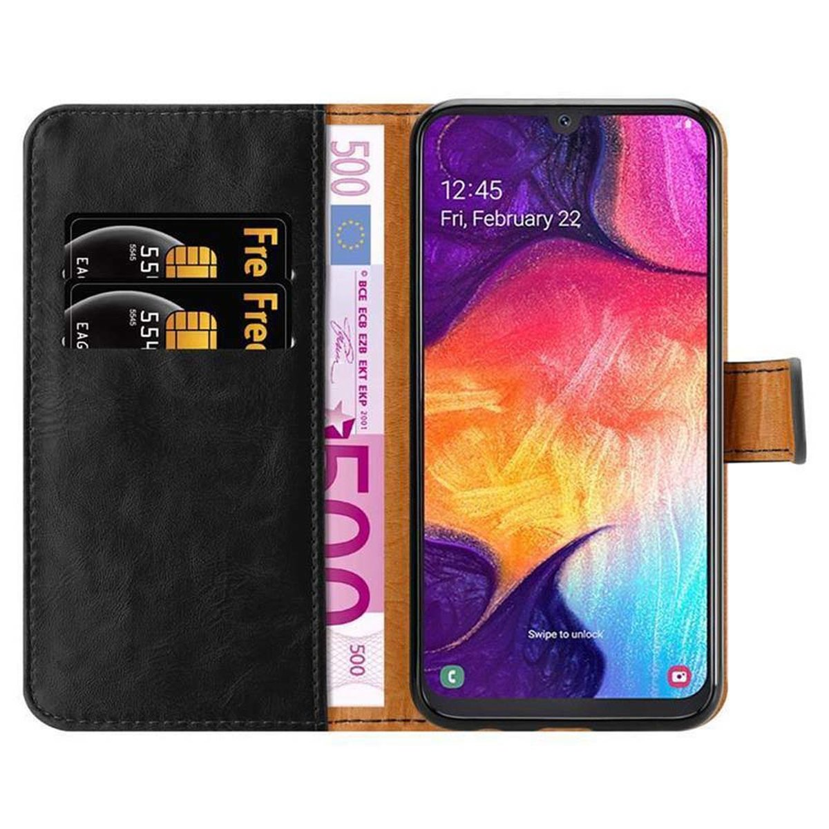 Samsung, CADORABO Galaxy A30s, GRAPHIT Book / A50 SCHWARZ Style, / A50s Luxury Hülle 4G Bookcover,