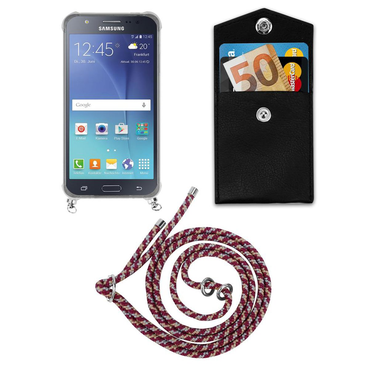 ROT Galaxy GELB Handy mit WEIß und Ringen, Kordel 2015, Hülle, Backcover, Kette Samsung, CADORABO Silber abnehmbarer Band J5