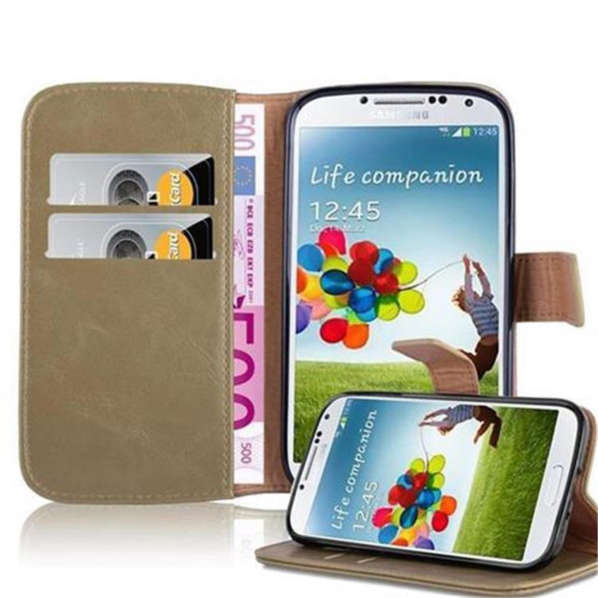 BRAUN Galaxy Style, Hülle S4, Bookcover, Book CADORABO Luxury Samsung, CAPPUCCINO