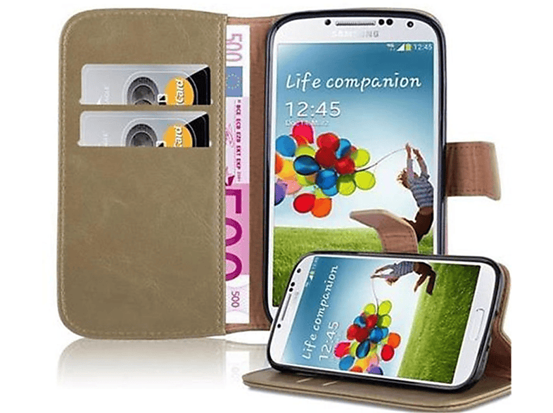CADORABO Hülle BRAUN Galaxy Book Style, Bookcover, Luxury Samsung, CAPPUCCINO S4