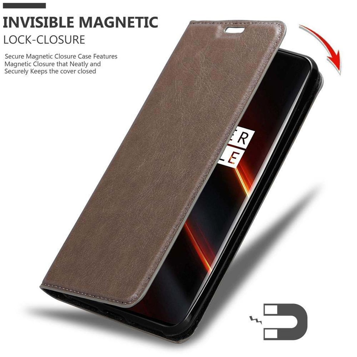 CADORABO 7T PRO, OnePlus, BRAUN Magnet, Book KAFFEE Invisible Hülle Bookcover,