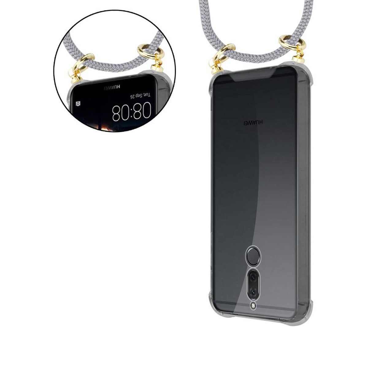CADORABO Handy Kette mit Gold und MATE GRAU abnehmbarer Huawei, / NOVA Backcover, Ringen, Kordel 10 2i, Band Hülle, SILBER