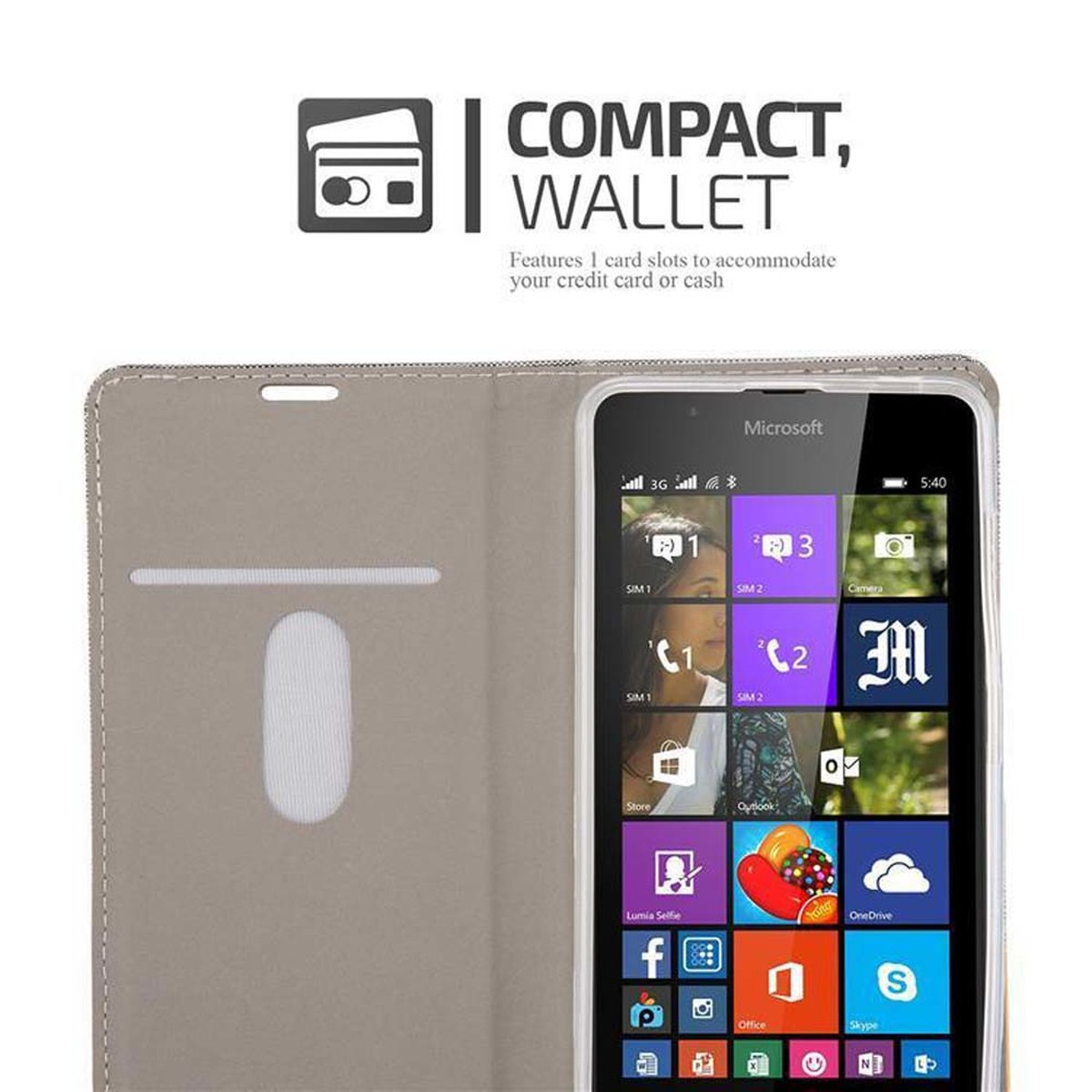 DUNKEL Lumia CADORABO Style, Bookcover, Schutzhülle SCHWARZ Book BLAU Nokia, im Jeans 540,