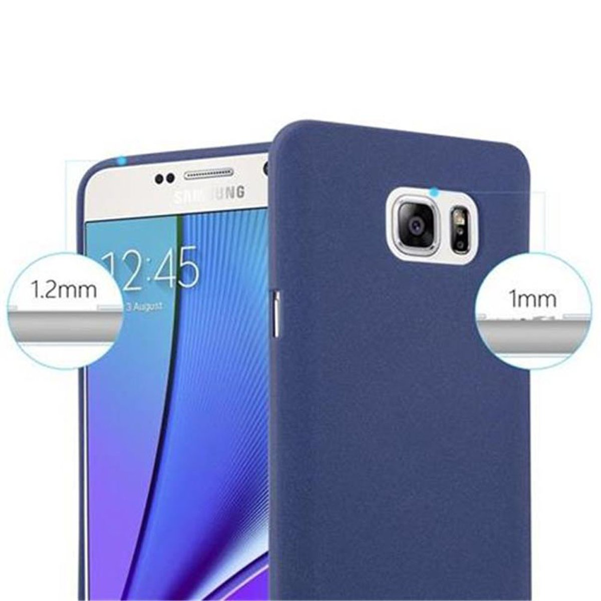 Dos fundas de teléfono, una azul, se muestran una al lado de la otra. Las fundas son para un teléfono.