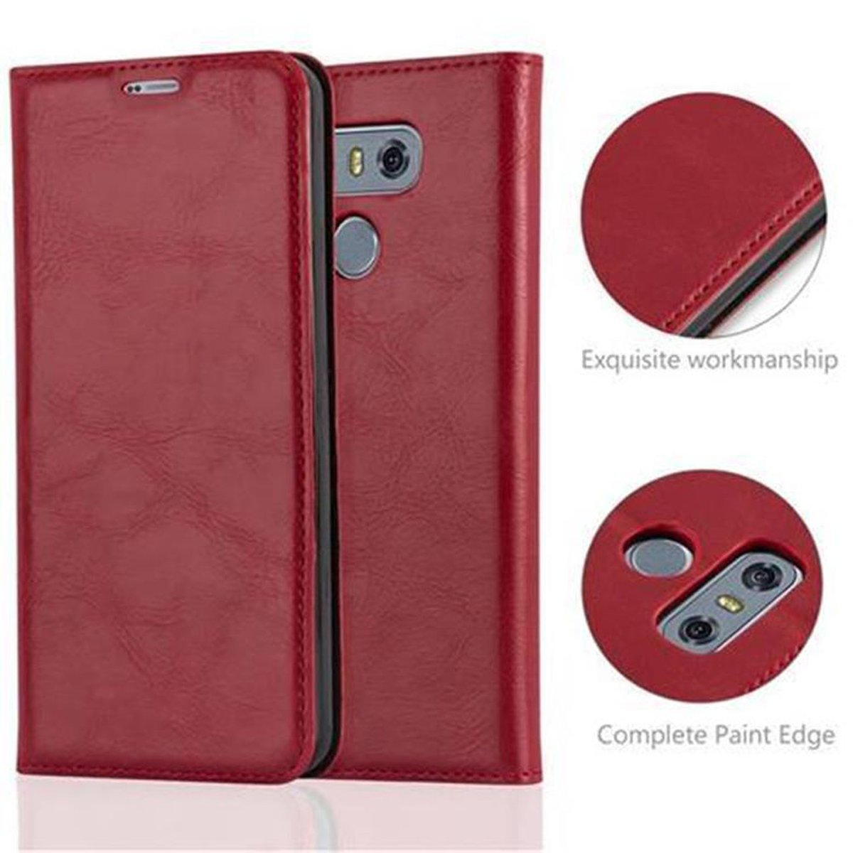 CADORABO Book Hülle Invisible Magnet, G6, LG, Bookcover, APFEL ROT