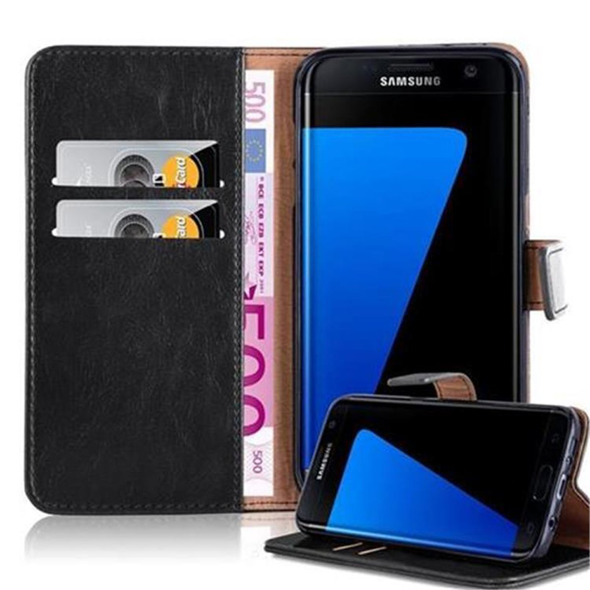 Samsung, Hülle CADORABO Style, Luxury EDGE, Bookcover, Book SCHWARZ S7 Galaxy GRAPHIT