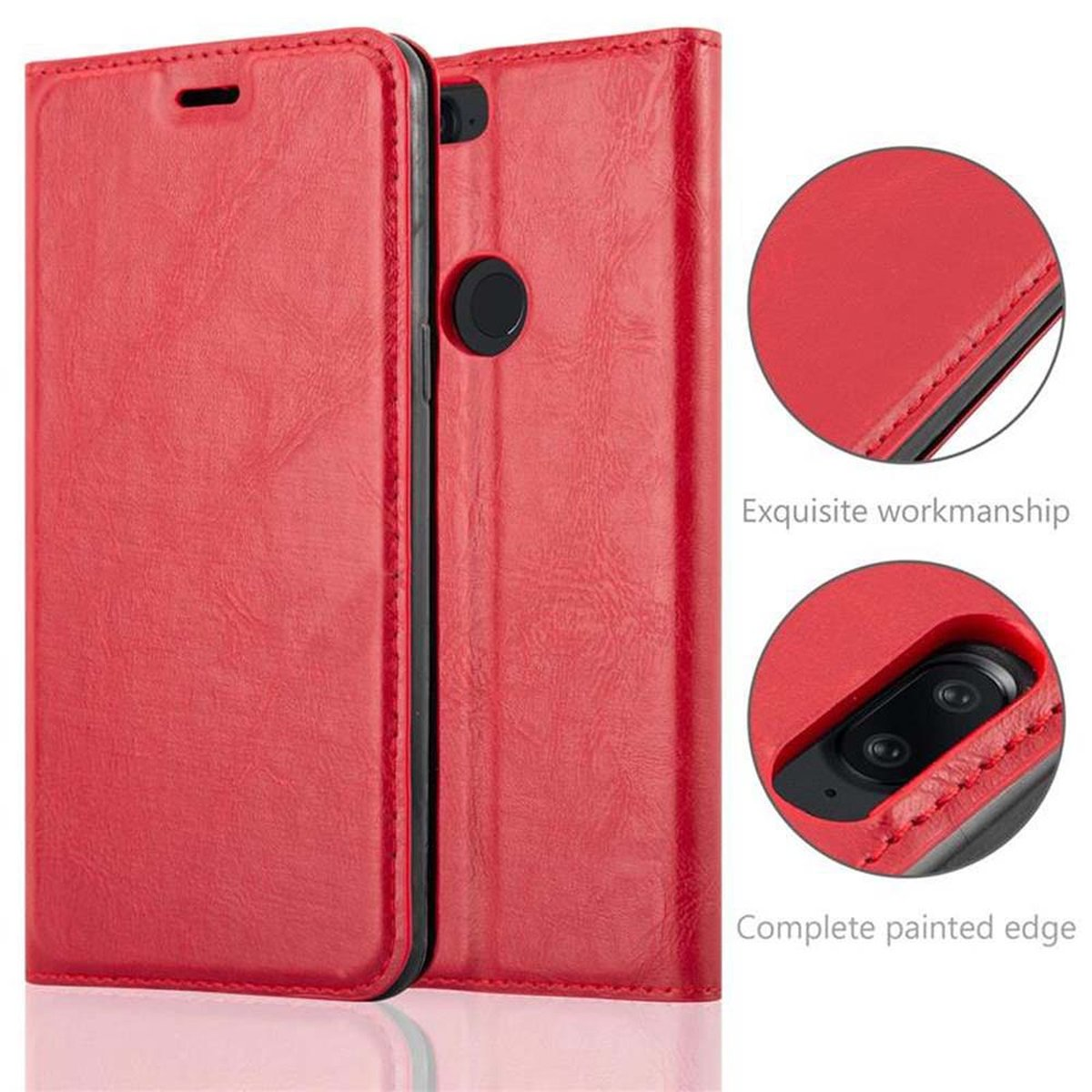 OnePlus, CADORABO Hülle APFEL Invisible Bookcover, ROT Magnet, Book 5T,