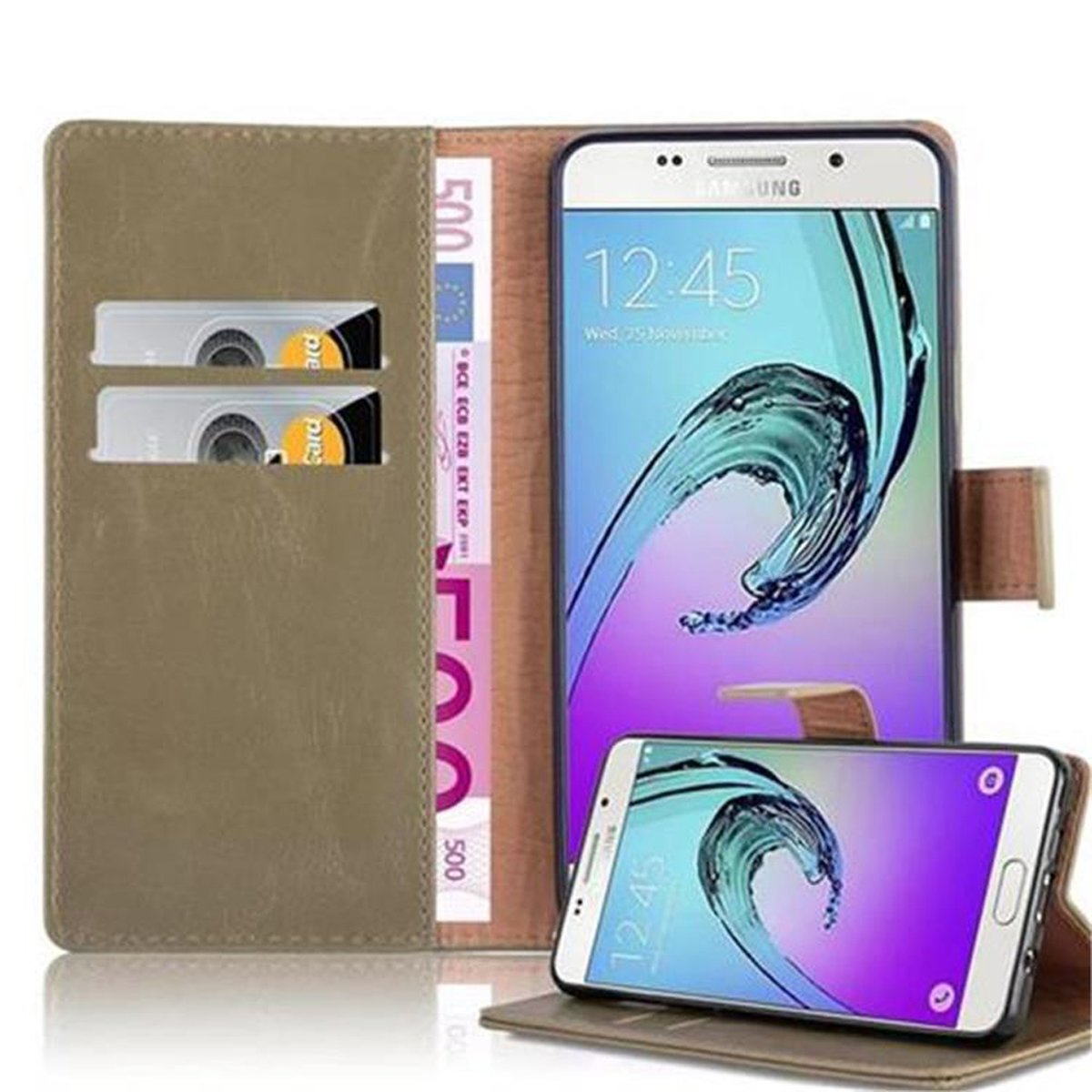 Samsung, Style, Bookcover, Luxury BRAUN A5 Book 2016, CADORABO Hülle Galaxy CAPPUCCINO