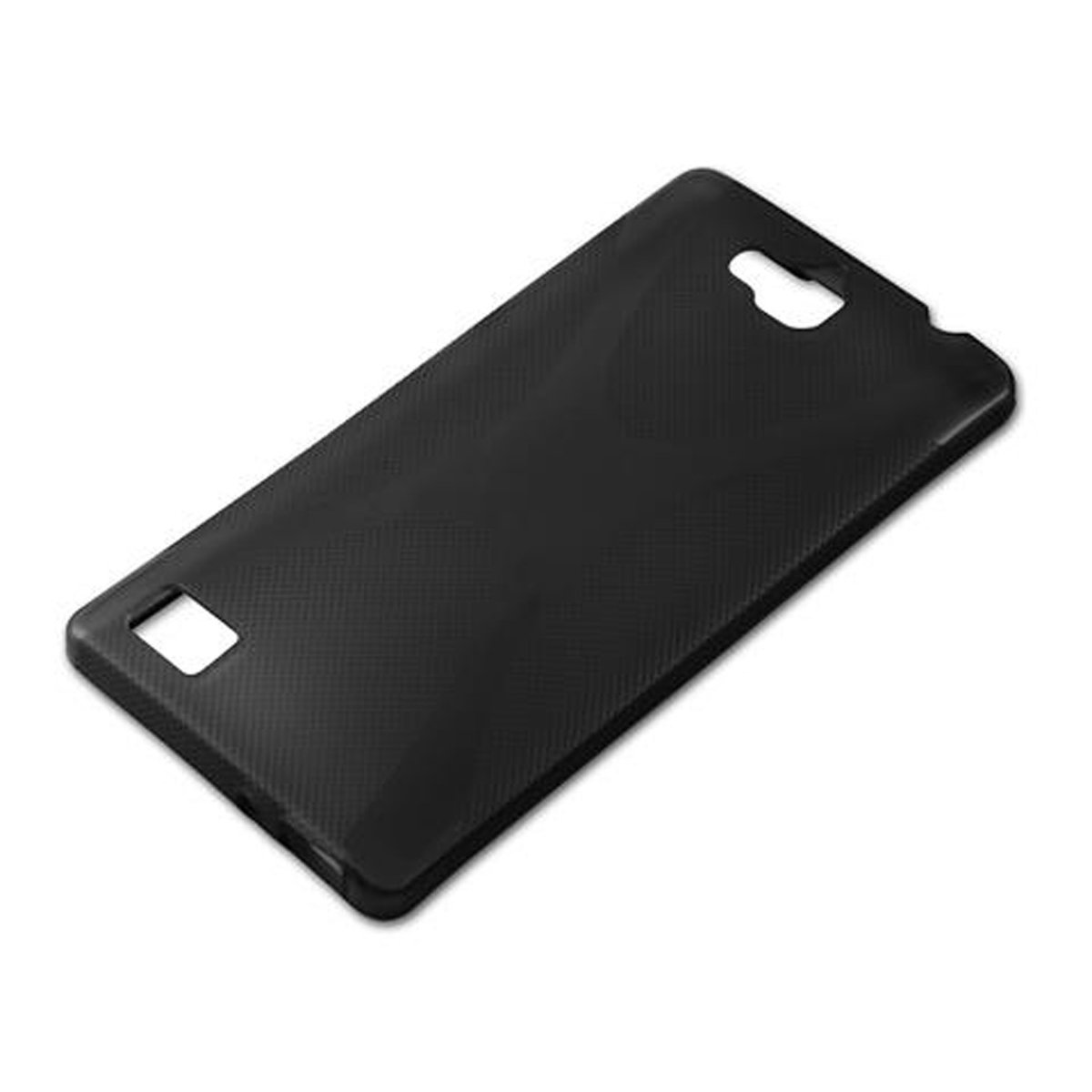 Funda negra para teléfono. La funda tiene una textura rugosa.